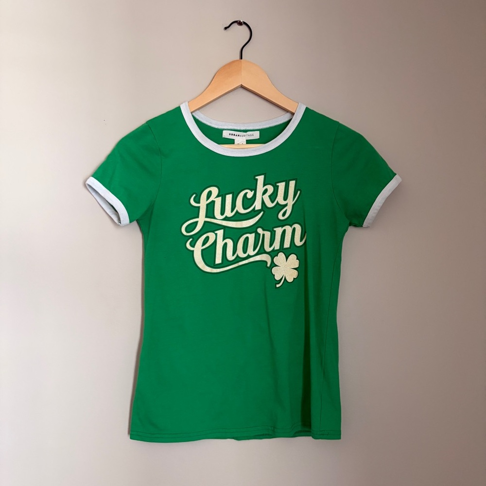 lucky charm green short sleeve ringer baby tee